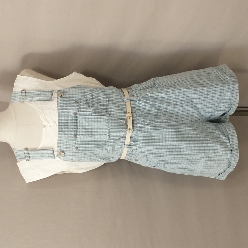 Vintage Overall Style Romper Shorts No Excuses Denim Woven Plaid Cotton Rare
